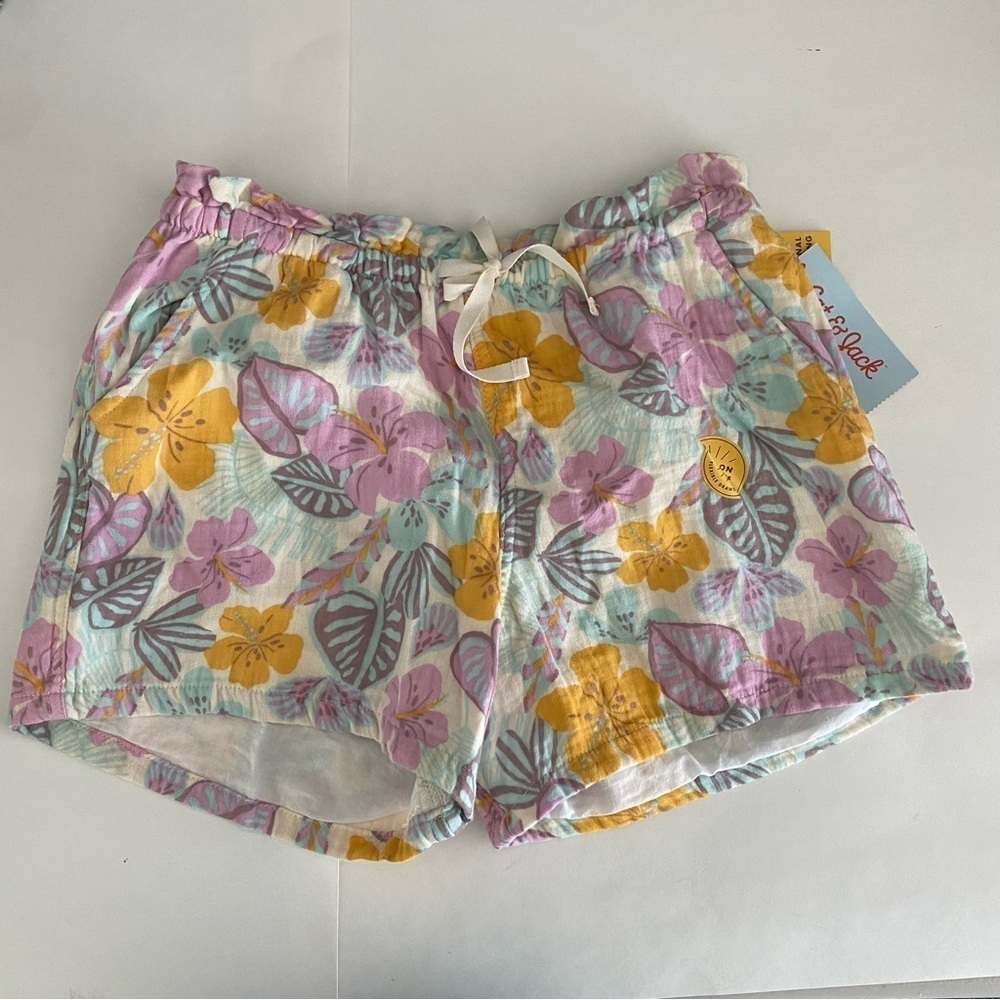 Girl’s Tropical Design Shorts With Drawstring Cat & Jack White Size XL